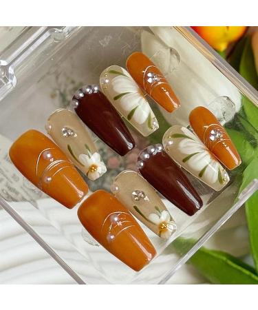 Nails Nail Tips Nails Set Wearable almond handmade false Press On nails French retro acrylic fake nails press on with diamond nails(Size-L) - Buy Online on GoSupps.com