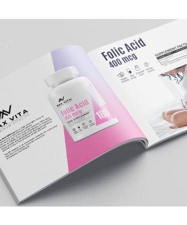 Folic Acid 400 mcg Vitamin B9 for Pregnancy, Maternal Tissue Growth & Immune System Support - 180 Vegan Tablets - Buy Online on GoSupps.com