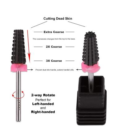 PANA Nail Carbide 5 in 1 Bit - Dual Direction for Left and Right Handed - Fast Acrylic or Hard Gel Removal - 3/32 Shank - Manicure Nail Art Drill (Triple Coarse - 3XC Black) - Buy Online on GoSupps.com