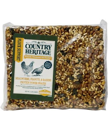 Country Heritage Flock Support Mealworms & Corn Protein Power Snack Cake/Treat for Chickens 7oz. (2 Lbs.) 2 Lbs Mealworms & Corn