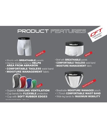 Mueller Sports Athletic Supporter with Flex Shield Cup - White/Gray, Adult Large - Buy Online on GoSupps.com