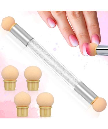 Greoer Nail Art Sponge Brush Applicator with 4 Pieces Replacement Head Double Head Acrylic Nails Ombre Sponge Nail Design Accessories for UV Gel and False Nail Art Rendering Tools (White)
