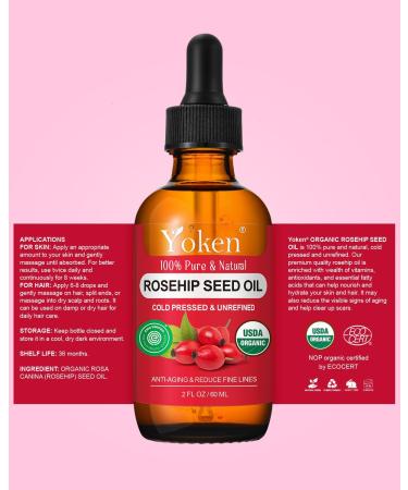 Organic Rosehip Seed Oil for Face 100% Pure and Natural Cold Pressed Unrefined Rosehip Oil Carrier for Skin Hair & Nails - Lightweight Fast-Absorbing (2 fl oz) 2 Fl Oz (Pack of 1) - Buy Online on GoSupps.com