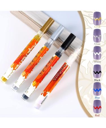 Linyuthia Nail Art Pen Set - 6 Colors Nail Polish Marker for DIY Flower & Abstract Designs - Gold, Silver, Black, White, Blue, Red - Buy Online on GoSupps.com