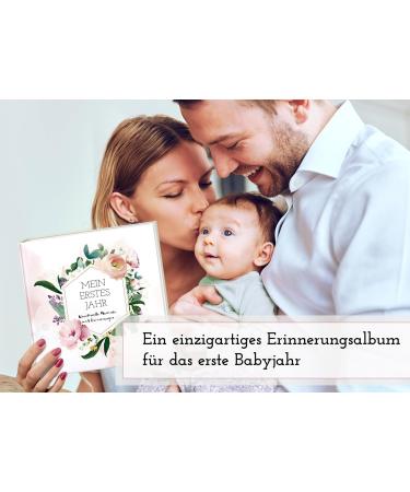 Baby Album My First Year - Beautiful Memory Book for Newborns | Ideal Gift for Birth | Pink Flowers Design - Buy Online on GoSupps.com