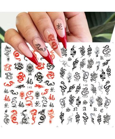 Nails Art Decoration Nail Decals Self Adhesive Chinese Dragon Snake Gothic Style Nail Stickers 3D Black(148) - Buy Online on GoSupps.com