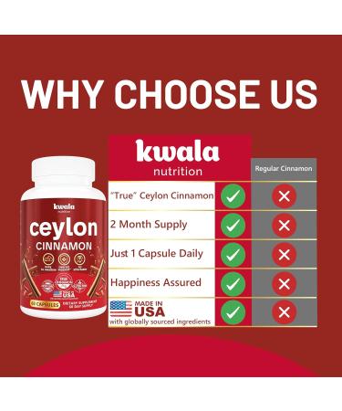 Kwala Nutrition Ceylon Cinnamon Supplement for Heart Balance & Antioxidant Support - Made with Organic Ceylon Cinnamon - Non-GMO Gluten-Free Made in USA 60 Capsules (2 Month Supply) - Buy Online on GoSupps.com
