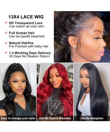 28 Inch Body Wave Lace Front Human Hair Wig for Black Women - HD Transparent Lace, Pre Plucked, 150% Density - Pack of 1 - Buy Online on GoSupps.com