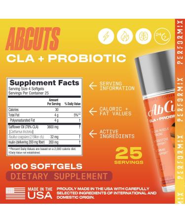PERFORMIX AbCuts CLA + Probiotics - Support Lean Muscle Growth & Gut Health - Energy & Endurance - 100 Soft Gels for Men & Women - Fitness & Digestive Wellness - Buy Online on GoSupps.com