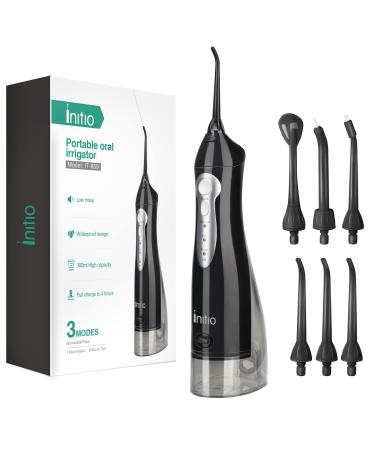 Cordless Water Flosser Initio 300ML Water Dental Flosser for Teeth Cordless Dental Oral Irrigator with 3 Modes 6 Tips IPX7 Waterproof Rechargeable Waterproof Teeth Cleaner for Home and Travel (Black)