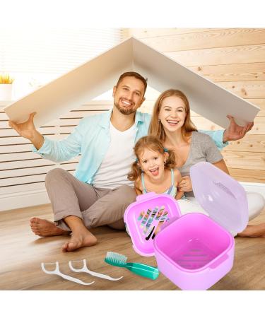 DIDATOOL Denture Cup Denture Bath for Soaking Dentures Denture Case with Lid Easy to Carry and Clean Denture Case with Removable Rinse Basket and Finger Toothbrush (Square Transparent Purple) Square Transparent Purple - Buy Online on GoSupps.com