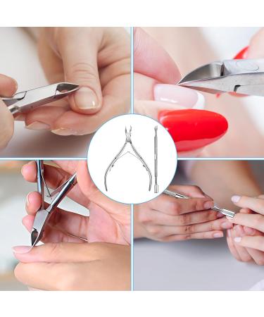 Cuticle Nipper 2 Pcs Cuticle Pusher with Cuticle Nippers Professional Stainless Steel Cuticle Cutter Durable Pedicure Manicure Tools for Fingernails and Toenails (Silver) - Buy Online on GoSupps.com