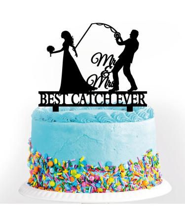 keonsatrz Fishing Wedding Cake Topper Best Catch Ever Cake Topper Fishing Theme Wedding/Engagement/Bridal Shower/Anniversary Cake Decoration (best catch ever)