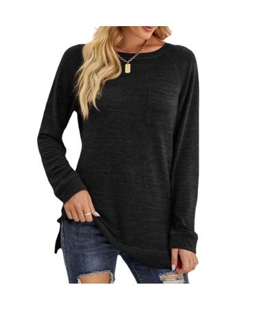 HAIBING Women Top Women Shirt Pullover Long Sleeve Raglan Sleeve for Daily Wear (S) Black CH Black