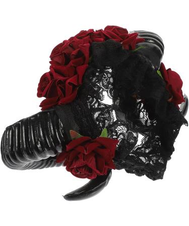 Lurrose Halloween Headband Sheep Horn Head Piece Rose Flower Hair Band Gothic Horns Headwear with Lace Veil for Festival - Buy Online on GoSupps.com
