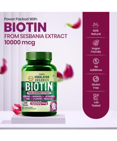Himalayan Organics Organics Biotin 10000mcg for Hair Growth Tablets - 120 - Buy Online on GoSupps.com