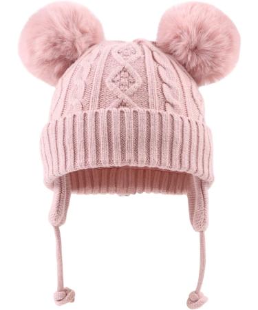 XIAOHAWANG Warm Kids Beanie | Winter Knitted Baby Hat | Boys Girls Infant Toddler Toque with Pompom | 0-6 Months | Skin Pink - Buy Online on GoSupps.com