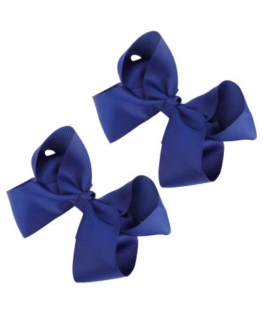 Sibba Ribbon Hair Bows Clips Barrettes 2 Pieces 6 Inch Vintage Big Ponytail Holder Cheerleading Hairpin Easter Decorative Hair Styling Accessory Women (2 PCS Dark Blue)
