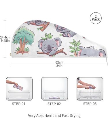 Super Absorbent Sleeping Koalas Hair Towel 2 Pack - Quick Dry Hair Turbans for Women & Girls - Buy Online on GoSupps.com