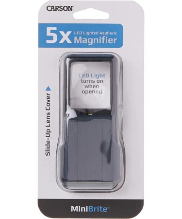Carson 5X MiniBrite LED Lighted Slide-Out Aspheric Magnifier with Protective Sleeve - Buy Online on GoSupps.com