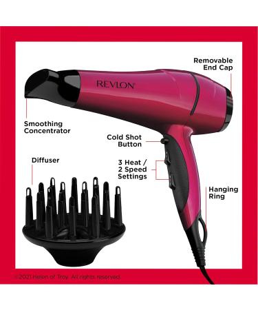 Revlon RVDR5191F Ionic Technology Ceramic Hair Dryer with Diffuser Ionic 3 Heat/2 Speed Settings Powerful Fast Drying Less Frizz Pink - Buy Online on GoSupps.com