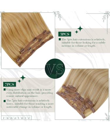 Runature Remy Clip Hair Extensions - 35cm Real Hair Highlights in Blond #16P24 - 3 Pieces 50g Invisible Clip-In Extensions - Buy Online on GoSupps.com