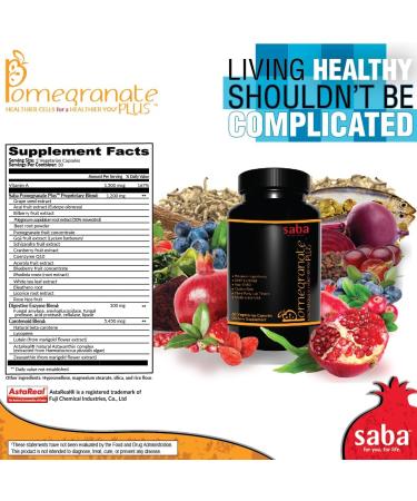 Saba Pomegranate Plus -Cellular Nutrition Broad Spectrum of Essential Antioxidants - Support Stress Cardiovascular Wellness Immune System Vision- 60 Capsules - Buy Online on GoSupps.com