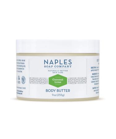 Naples Soap Natural Body Butter - Rich Cocoa Shea Body Butter Made For Women With No Harmful Ingredients - Natural Skin Care For Nourished And Moisturized Skin - 9 oz  Coconut Lime