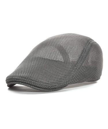 VOBOOM Men Breathable Mesh Summer Hat Newsboy Beret Ivy Cap Cabbie Flat Cap Grey