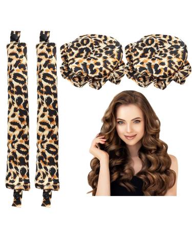Curling without heat 2 pieces curly hair ladies without heat curls made of silk night curls diy styling for short and long hair (leopard pattern) ...