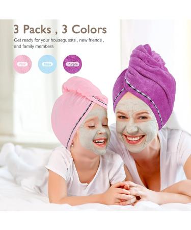 Beoffer Microfiber Hair Towel Wrap - Super Suction Quick Drying Turban - 3-Pack in Pink Blue Violet | Perfect Hair Drying Solution - Buy Online on GoSupps.com