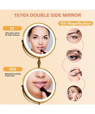 Furgatti Lighted Makeup Mirror | Height Adjustable 1x/10x Magnifying | 3 Color Light Modes | LED Vanity Mirror with Rechargeable Battery | Women's Gift | Brushed Gold - Buy Online on GoSupps.com