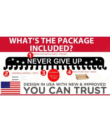 Premium 16 Medal Display Hanger - Never Give Up | Upgraded Wall Mounted Holder with 20 Hooks for Gymnastics, Soccer, Swim Medals - Buy Online on GoSupps.com