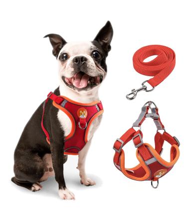 Rennaio dog harness no pull adjustable puppy dishes with 2 linen clips ultra comfortable chest harness and leash set for small and medium-sized dogs (red m) red m