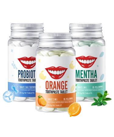 3Pcs Solid Toothpaste Tablets Kit Deep Cleaning Colour Corrector Chewable Toothpaste Tablets for Sensitive Teeth Travel Size Tooth Care Products Kit for All People B