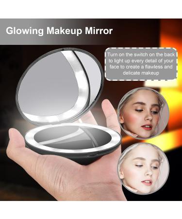 ANXVERS Hand-Held LED Travel Vanity Mirror - 1x/10x Magnifying, Compact 3.5-Inch Luminous Mirror, Double-Sided - Black - Buy Online on GoSupps.com