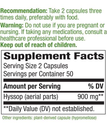 Nature's Way Hyssop Herb 900 mg - 100 Vegan Capsules for Immune Support - Buy Online on GoSupps.com