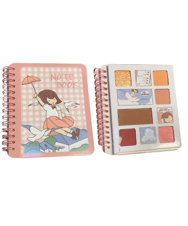 Eye Shadow Girls Notebook Shaped Eye & Cheek Shadow Tea Earth Color Eye Shadow Makeup Cosmetics (B)