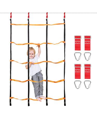 Odoland 3.9ftx6.6ft Ninja Net Climbing Cargo Net Rope Ladder for Kids Outdoor with 4 Square Buckles and 6 Delta Rings, Obstacle Course for Training Equipment and Swing Set Attachment