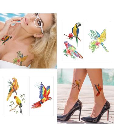 Watercolor Parrot Temporary Tattoos - Colorful Flower Macaw Fake Tattoos for Women and Girls - Buy Online on GoSupps.com