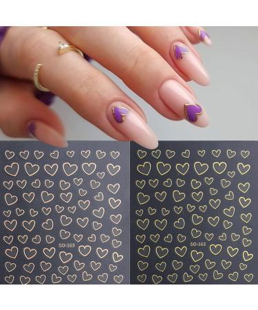 8 Sheets Metallic Heart Love Nail Decals - 3D Self-Adhesive Nail Stickers in Gold, Silver, Rose Gold, and White - French DIY Nail Decoration and Manicure Accessories for Women - Buy Online on GoSupps.com