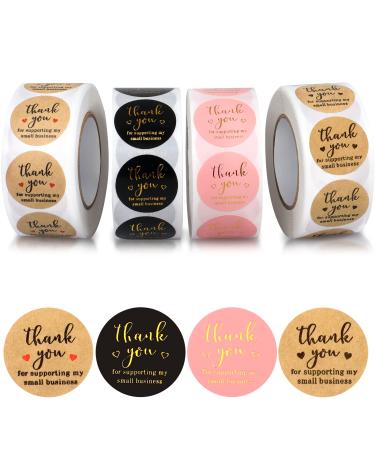 2000Pcs 1inch Thank You Stickers, 3-Color Thank You Stickers Small Business, Thank You for Supporting My Small Business Adhesive Sticker Labels, Round Stickers for Business (4 Rolls, Each roll 500Pcs)