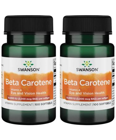 Swanson Beta-Carotene (Vitamin A) Skin Eye Immune System Health Antioxidant Support 10000 Iu (3000 mcg) 100 Sgels (2 Pack)