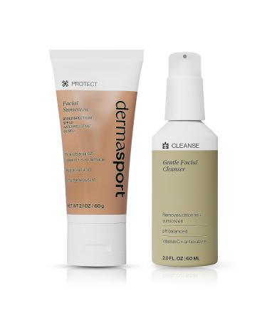 Dermasport Skin Care Set for Swimmers: SPF 50 Sport Face Sunscreen & Gentle Facial Cleanser - Essential Duo for Pre and Post-Swim Protection & Nourishment Designed for Smooth Youthful Skin