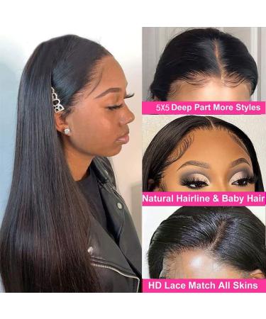 Lace Front Human Hair Wig 20 Straight 5x5 HD Closure Pre Plucked 180% Density Brazilian Virgin Hair Natural Color - Perfect for Black Women - Buy Online on GoSupps.com