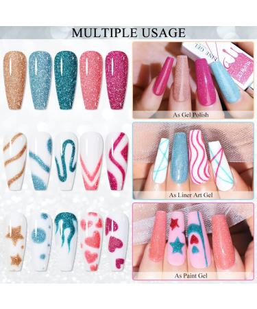 Supwee Reflecting Gel Liner Nail Art Set - 8 Colors Disco Glitter UV Gel Polish for DIY Nail Designs - Buy Online on GoSupps.com