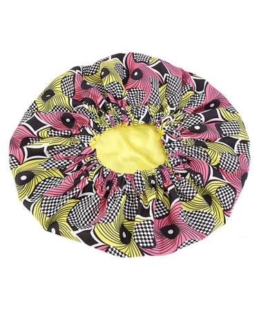 Prinfore Satin Hair Bonnet for Sleeping  Double Layer Silk Sleep Cap for Women Curly Long Hair Dreadlocks Braids (Pink&Yellow)