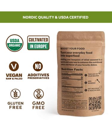 Organic North Atlantic Wakame Seaweed Flakes - USDA Certified, Freeze-Dried, 0.64 oz - Mild Taste, Soft Texture - 30 Servings - Buy Online on GoSupps.com