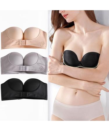 Buy Women's Solid Color Strapless Non-Slip Rimless Bras - C Cup Extra Large 3 Pack Multicolor - International Shipping Available - Buy Online on GoSupps.com