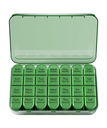 Doruimi Weekly Pill Box Organiser Small Pill Box 7 Day 4 Times A Day Pill Organiser with 28 Copartments to Hold Plenty of Medication Vitamins and Supplements - Full Olive